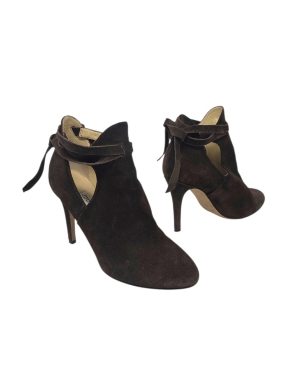 Jimmy Choo Marina Chocolate Brown Suede Stiletto Heel Cutout Bootie Heels 8.5 US
